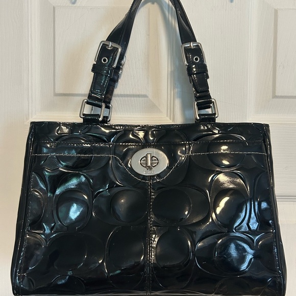 Coach Black Shoulder Bag with Glossy Patent Finish - Picture 1 of 13